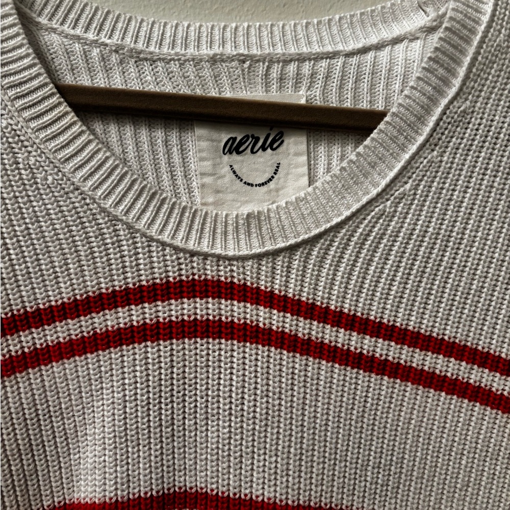 Aerie Coral and White Striped Cropped Sweater - XS - Picture 3 of 7